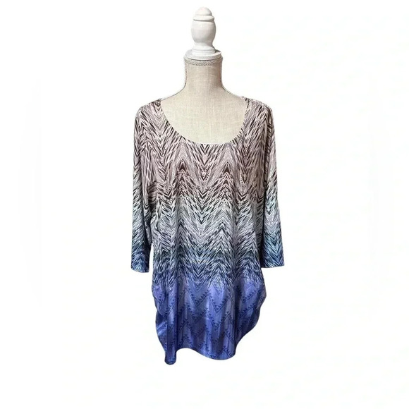 French Blue Women’s Embellished Rhinestone Blouse 3/4 Sleeve Plus Size 1X - Picture 1 of 10